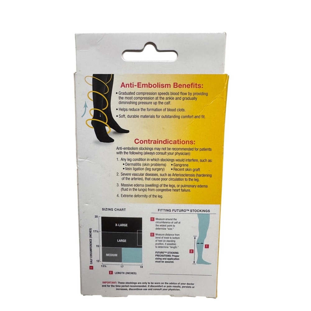 3M Futuro Anti-Embolism Knee Length Stockings XL White Moderate 18mmHg 71059EN - Picture 3 of 5